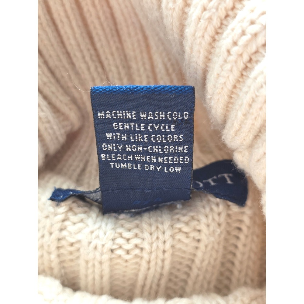 Cream Cable Knit Turtleneck Sweater 100% Cotton XL Chunky Fisherman Preppy - Picture 6 of 10